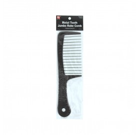 Beauty Town Hair Comb Professional Jumbo Rake Comb Metal Tooth Black (09359)