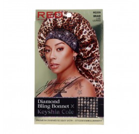 Red Kiss Diamond Bling Bonnet Tresse Luxe Léopard Cheveux Cape Satin