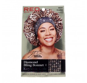 Red Kiss Diamond Bling Bonnet XL Luxe Léopard Satin Cheveux Cape