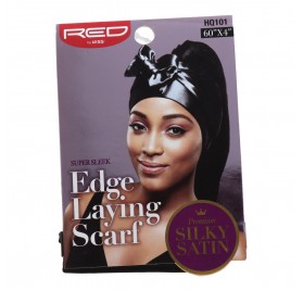 Red Kiss - Écharpe à bord en satin soyeux - Bandeau pour cheveux noir