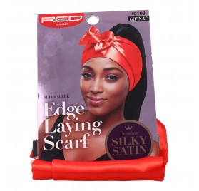 Red Kiss - Écharpe à bord en satin soyeux - Bandeau pour cheveux rouge